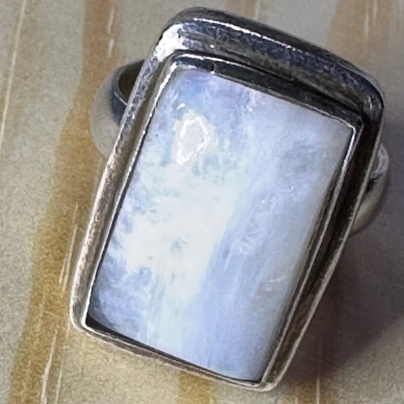 Sterling Silver RAINBOW Moonstone Ring Big Rectangular Genuine Gemstone 7.5 5493 - Picture 7 of 13
